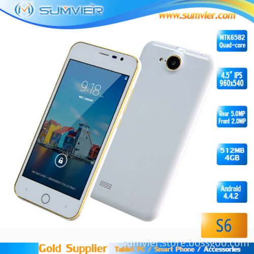 Latest Design 4.5inch Qhd Display 540X960 Mtk6582 Quad Core Cheapest Andriod Cellphone (S6)